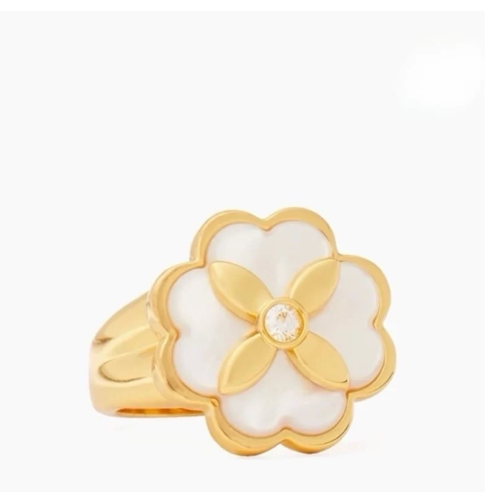 $128 kate spade Heritage Bloom Goldtone & Mother-Of-Pearl Signet Ring